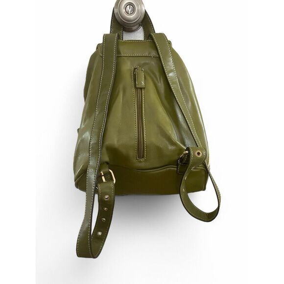 Backpack Women Mini Green Simulated Leather Gold Fittings Excellent Condition - Picture 2 of 12